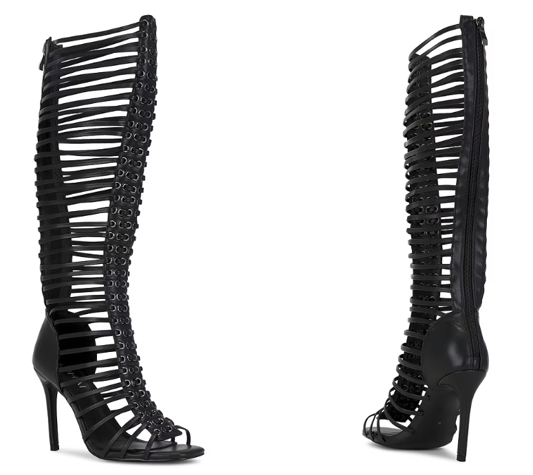 Sandal Strappy Heeled - Vrouwen Zwart Gekooide Strappy Naaldhak Enkel