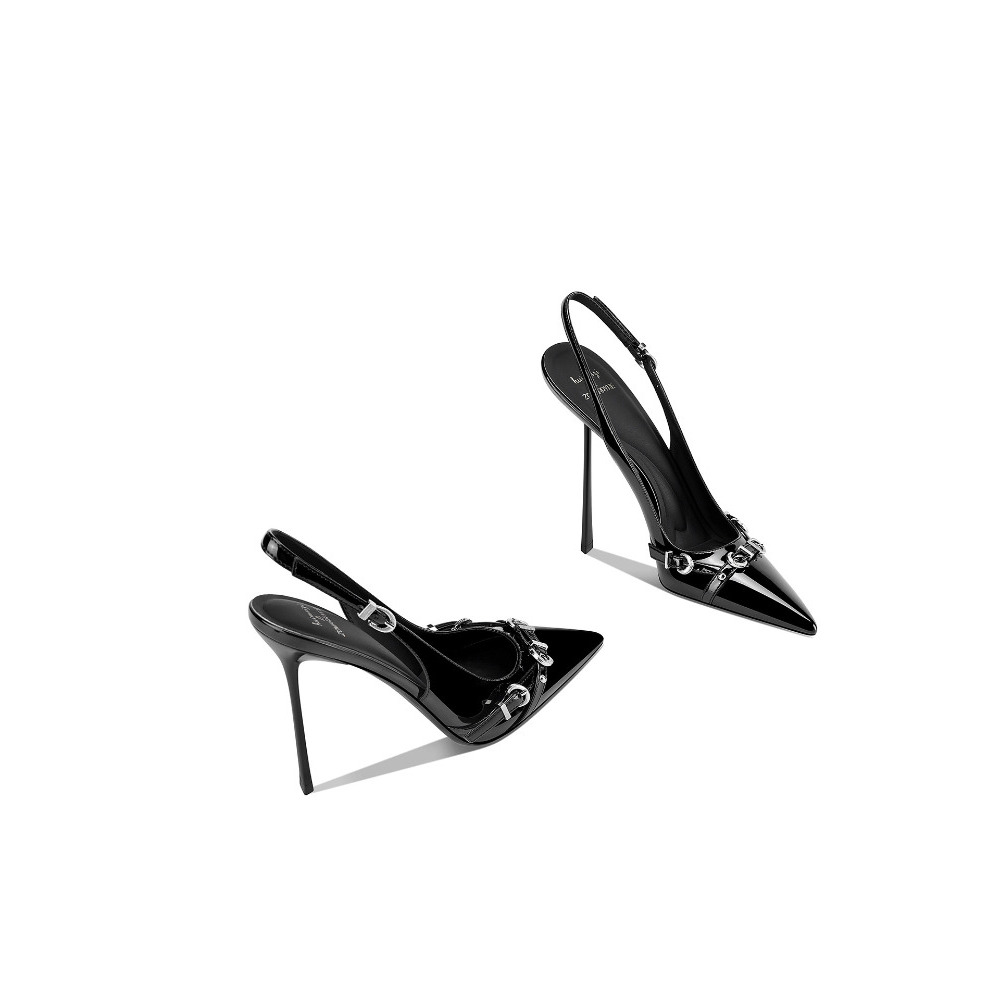 Sandal Strappy Heeled - Modellen zwarte sandalen met spitse neus