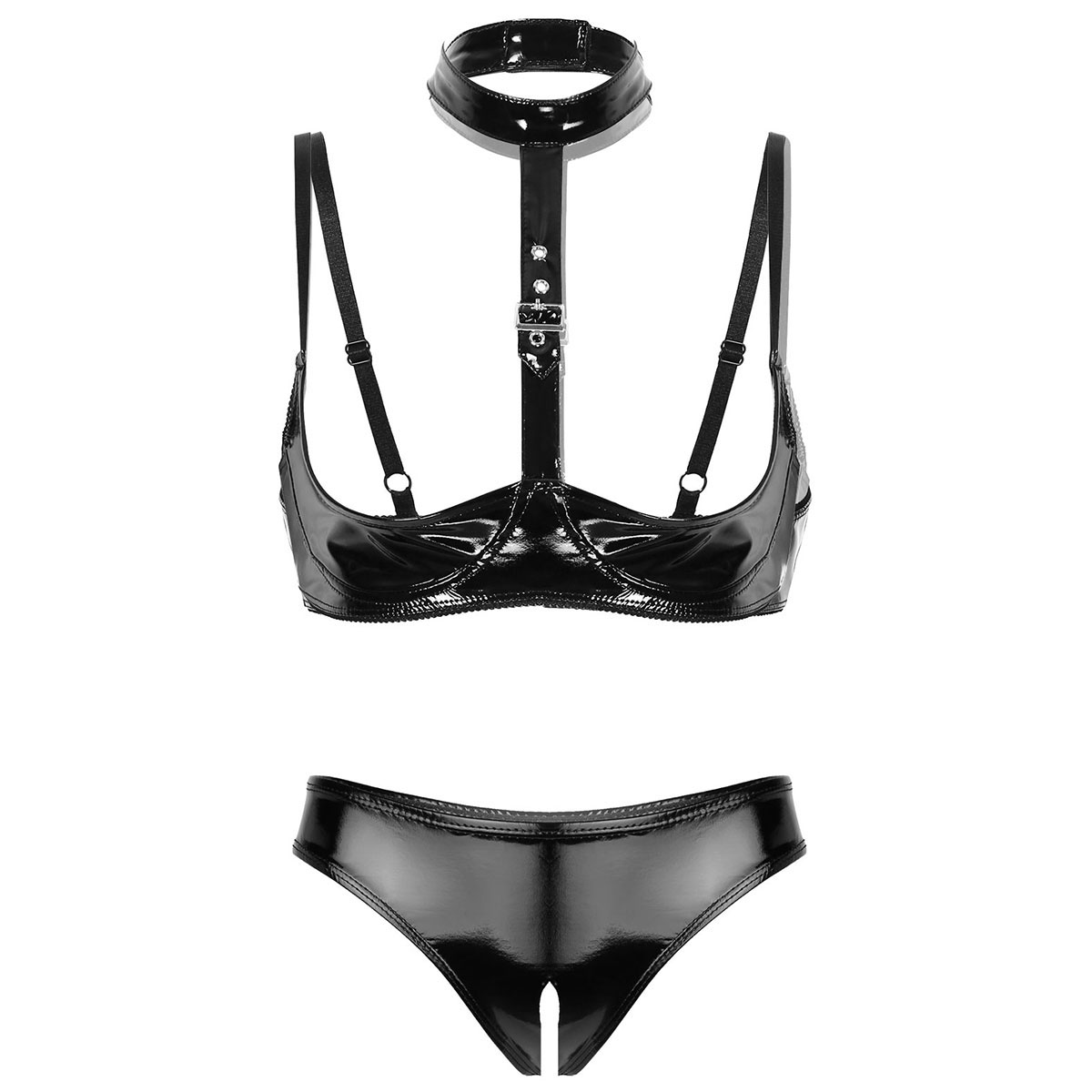 Dames Lakleer Lingerie Set Zwa - Bralette Triangle Set recensie en prijs