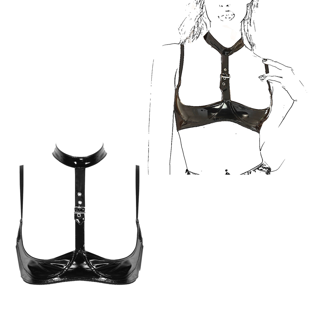 Dames Lakleer Lingerie Set Zwa - Bralette Triangle Set recensie en prijs