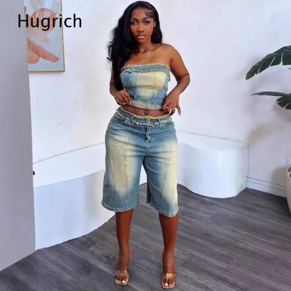 Dames gewassen strapless crop  - Shorts Denim Frayed recensie en prijs