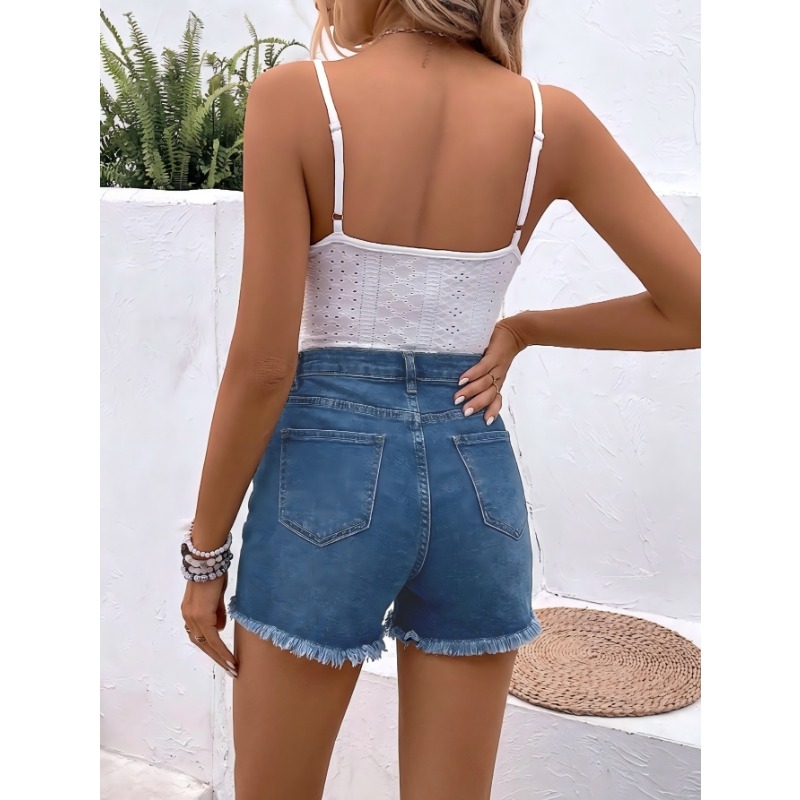 Dames High Waist Denim Shorts  - Shorts Denim Frayed recensie en prijs