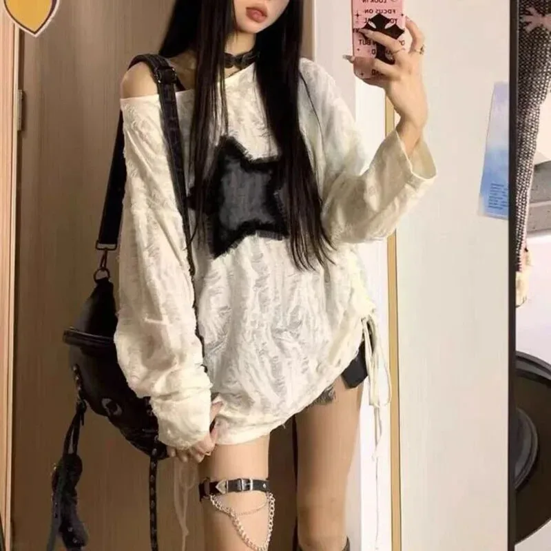 Y2K Gat Sterrenprint T-shirt V - Blouse Off Shoulder recensie en prijs